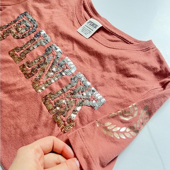🩷VICTORIA SECRET PINK SPARKLE BLING PINK SHORT SLEEVE TEE SHIRT TOP SIZE XS - Picture 8 of 14